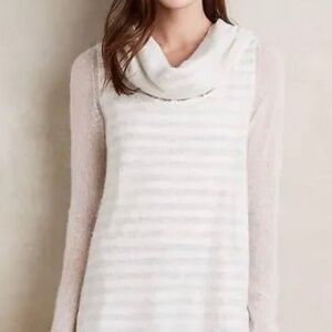 Anthropologie Moth Gray Cream Double Layer Cowl Neck Alpaca Wool Sweater